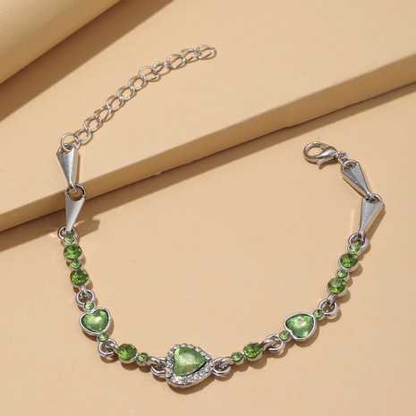 Moda elegante verde océano corazón cristal completo incrustaciones aleación pulsera's discount tags