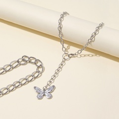 Fashion Double-Layer Hip Hop Butterfly Pendant Simple Alloy Chain Necklace