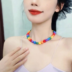 Retro Farbige Liebevolle Herz Acryl Perle Halskette