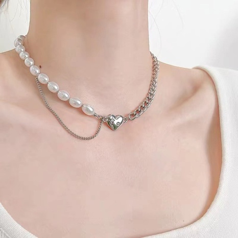 Baroque style Pearl Chain Stitching Love Neck Chain's discount tags