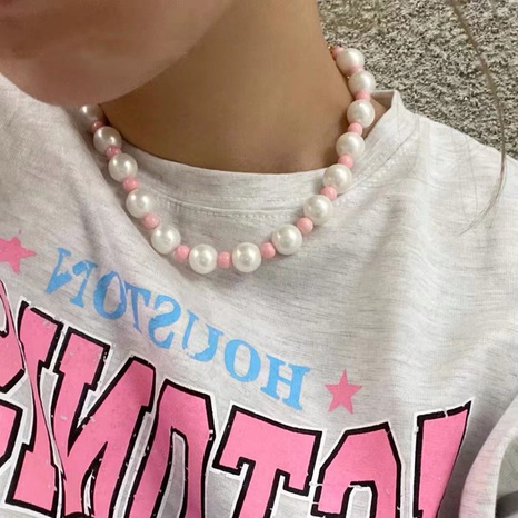 Collar de personalidad de perlas de contraste colorido con cuentas's discount tags