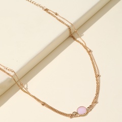 Collar de cadena de clavícula de doble capa con colgante de piedra de cristal de ópalo con cuentas simples de moda