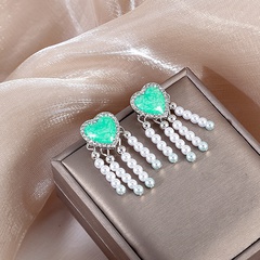 Fashion Oil Drop Diamond  Heart-shaped Pearl Tassel Alloy Earrings