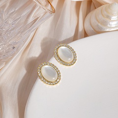 Fashion Simple Opal Stone Ear Studs Retro  Alloy Oval Earrings