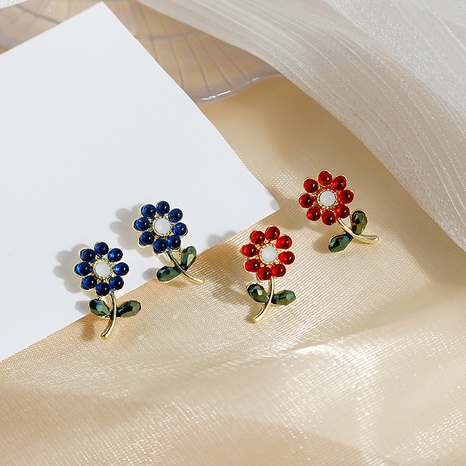 Pendientes de aleación de flores que bloquean el Color de cristal Simple de moda's discount tags
