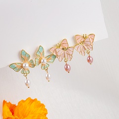 Fashion Simple Retro Painted Butterfly Earrings Insect Enamel Pearl Alloy Earrings