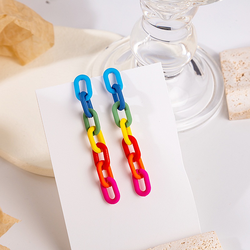 Modische einfache RegenbogenKettenohrringe farblich passende Quastenohrringe