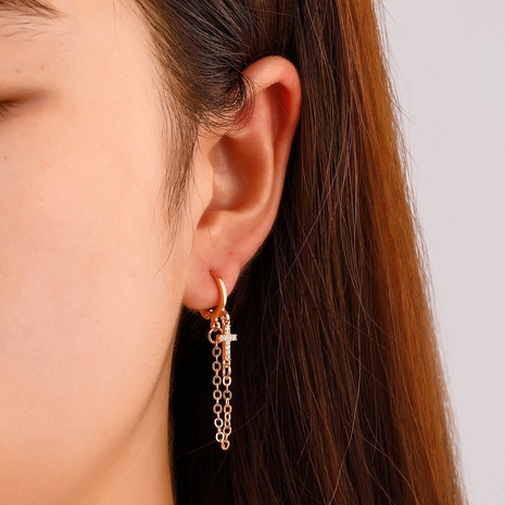 Simple Zircon Metal Cross Chain copper Stud Earrings's discount tags