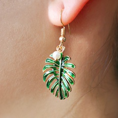Mode Bohême style Vert De Noix De Coco Feuille 18K Or-Plaqué Perle pendentif Boucles D'oreilles