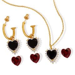 Fashion Heart Shape Crystal Stone Inlaid Zircon Pendant Necklace and Earrings Suite