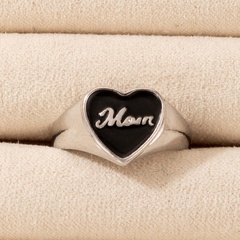 Simple Ornament Black Letter Love Heart-Shaped Geometric Single Alloy Ring
