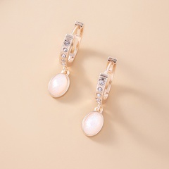 Pink Opal Inlay Rhinestone Gold Alloy Earrings Jewelry Accessories