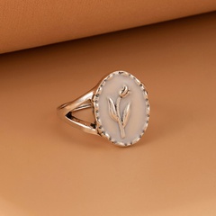 White Letter Heart-Shaped Geometric Rose Simple Alloy Ring