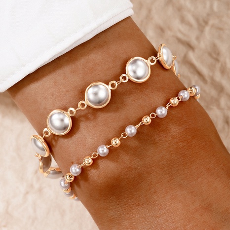 Mode Geometrische Kleine Metall Perlen Intarsien Perle Armband 2 stück set's discount tags