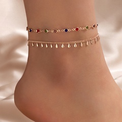 Fashion Jewelry Color Rhinestone Double-Circle Geometric Water Drop Wafer Anklet Ornaments