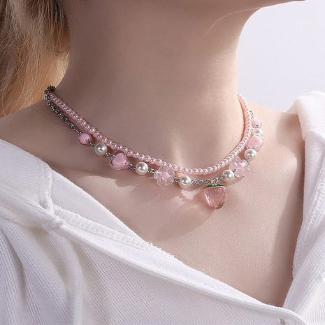 Kreative Frische Perle Harz Erdbeere Halskette Set's discount tags
