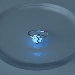 Fashion Cat Footprints Blue Luminous Hollow Heart Opening Copper Ring