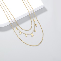 Fashion New Moon Star Three-Layer Clavicle Chain Copper Necklace