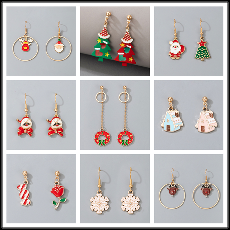 cute cartoon Christmas tree Snowman Elk Candy Santa Claus pendant Earrings's discount tags