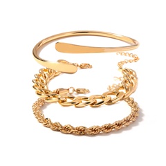 Fashion New Simple Multi-Layer Thick Straps Copper Bracelet Three-Piece Set