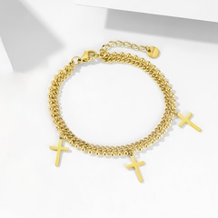 Croix Double-Couche Perles rondes Titane Acier Plaqué Personnalisé Bracelet