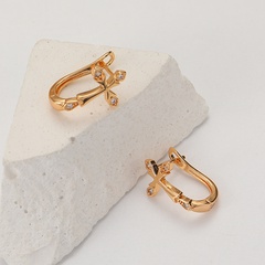 Simple 18K Gold Cooper Zircon Cross Earrings