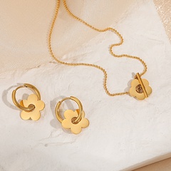 Simple Flower Titanium Steel 18K Golden Sweater Chain Necklace earrings