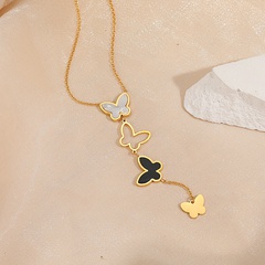 Women's Fashion 18K Golden titanium steel Butterfly Necklace Sweater Chain