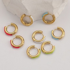 Women's Fashion oil Dripping Hoop Earrings Simple titanium steel Circle Earrings