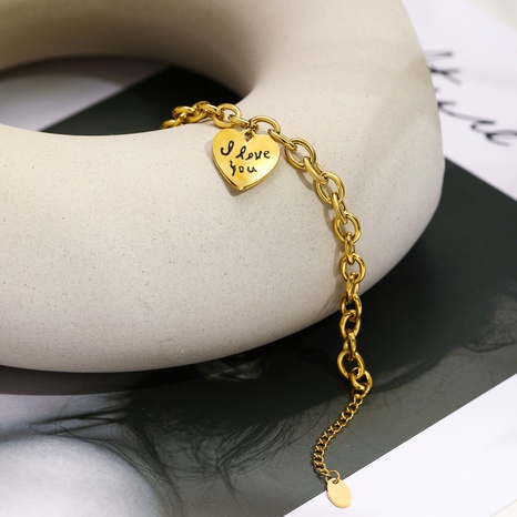 Fashion Creative Gold Heart Letter Pendant Titanium Steel Bracelet's discount tags