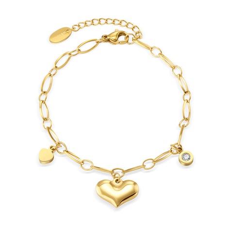 Fashion Creative Heart Pendant 14K Gold Plated Titanium Steel Bracelet Wholesale's discount tags