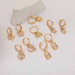 Fashion palm elephant butterfly lock pendant 18K gold copper Zircon Earrings