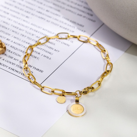 Fashion Simple Round Pendant 14K Gold Plated Titanium Steel Bracelet Wholesale's discount tags