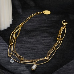 Fashion Multi-Layer Clavicle Chain 14K Gold Plated Titanium Steel Bracelet