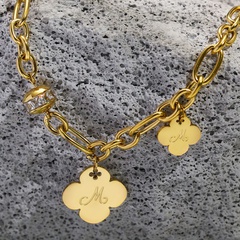 Mode Clover Schriftzug Tag Intarsien Zirkon Gold Überzogene Titan Stahl Armband
