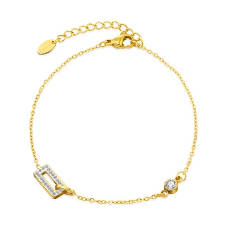 Fashion Simple Rhinestone Inlaid Rectangular Pendant 14K Gold Plated Titanium Steel Bracelet Wholesale's discount tags