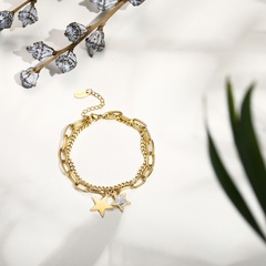 Fashion Simple Five-Pointed Star Pendant 14K Gold Plated Titanium Steel Bracelet Wholesale
