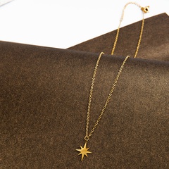 Mode Sechs-Stern Sonne Anhänger Titan Stahl Schlüsselbein Kette 14K Gold Überzogene Halskette