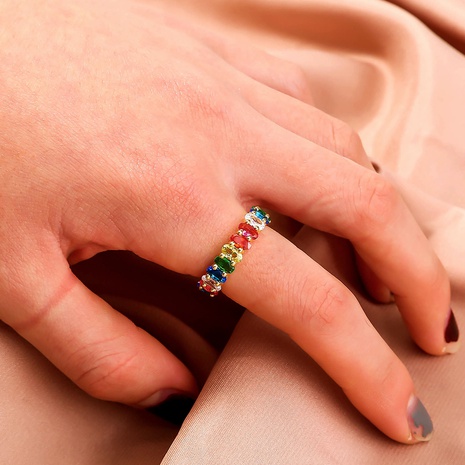 Mode Offenen Weiblichen Kupfer Intarsien Zirkon Regenbogen Farbe Ring's discount tags
