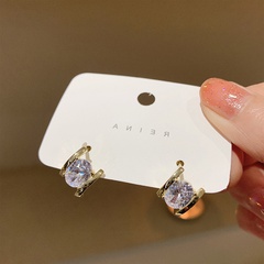 Fashion Simple Oval Shape Inlaid Zircon Small Alloy Earrings