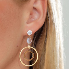 Fashion golden Hollow round Electroplated Stainless Steel  Zircon  Earrings
