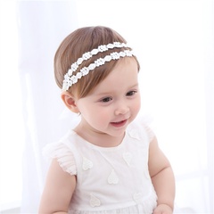 Pearl Inlay Rhinestone Embroidered Double Row Baby Headband Headdress