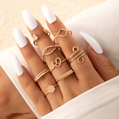 Jewelry Hollowed Heart Shape Simple Geometric Twist Alloy Ring Eight-Piece Set
