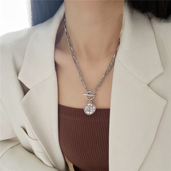simple Double Layer OT Buckle Geometric round English Letter Pendant Necklace