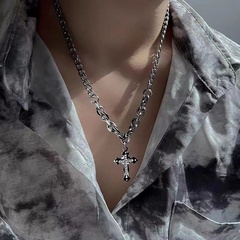 Hip Hop style Chain Stitching inlaid Diamond Cross Pendant Necklace