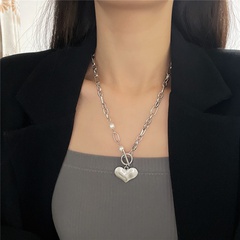 new style fashion Heart shape pearl pendant Stitching chain OT Buckle Necklace