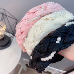 Sweet Style Pearl Fabric Twist Woven Bubble Fabric Wide Edged Headband Headdress