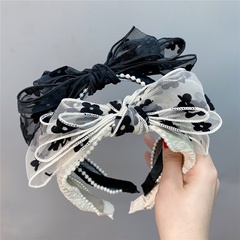 Korean Style Jacquard Three-Layer Bow Headband Wide Edge Lock Pearl Headdress