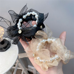 Lace Bow Pearl Hair Ring Bracelet inlaid Diamond Organza Head Rope