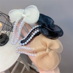 Korean Style Mesh Bow Hairpin Pearl Acrylic Curved Clip
